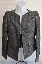 Kasper Open Front Blazer Jacket Black Silver Office Classic Womens Size 4 NWT