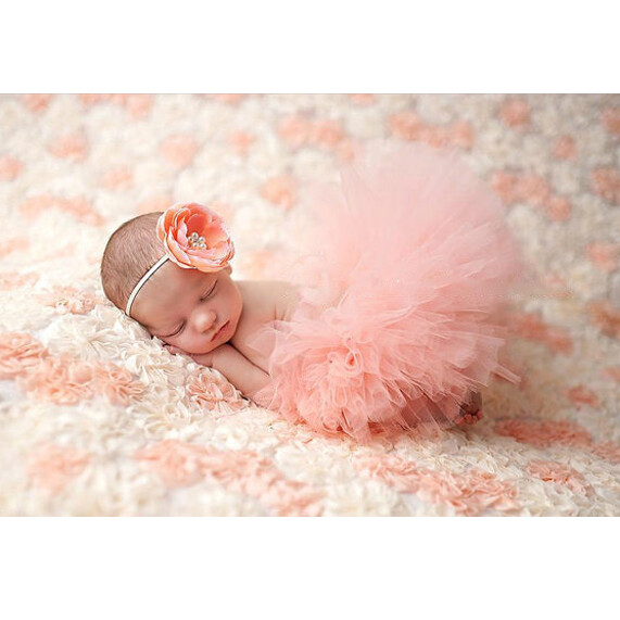 Tutu + Bandeau Fleuri Pour Bébé Fille - Tulle Doux, Photos Naissance, Anniversaire, 0-3 Ans