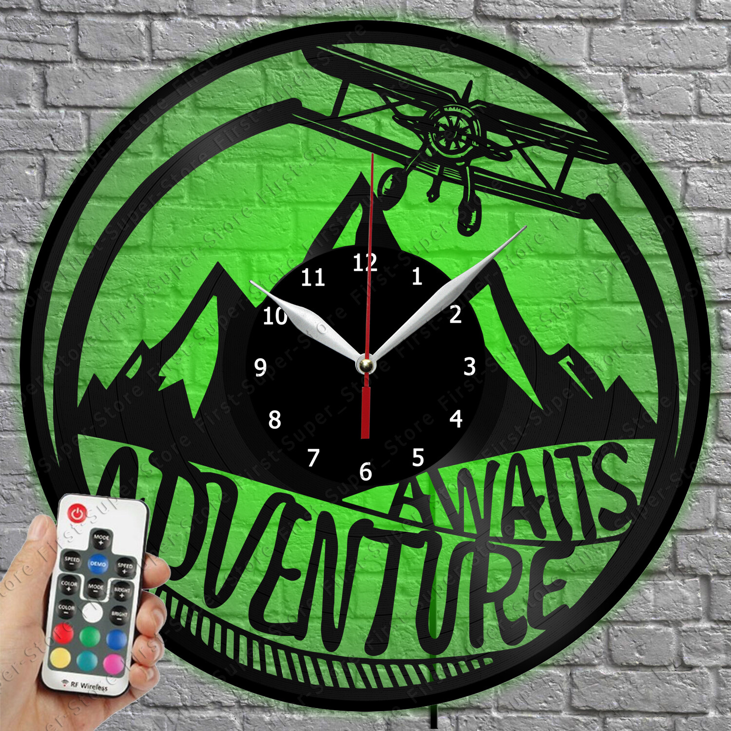 LED Travel-Themed Vinyl Record Wall Clock with LED Light - Model 1010