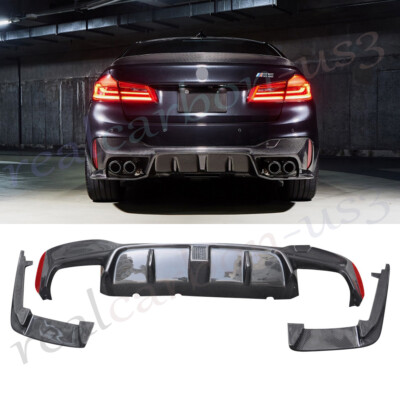 3D Style For BMW F90 M5 G30 Carbon Fiber With LED Light Rear Bumper Diffuser Lip