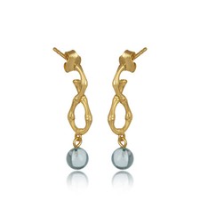 Blue Topaz Gemstone 925 Silver Gold Plated Bamboo Design Earrings Jewelry