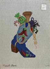 Christmas Cowboy Boot Jalepeno Nenah Stone Handpainted Needlepoint Canvas 18ct