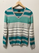 TM014 NWT TOMMY HILFIGER V NECK STRIPE WOMEN SWEATER SIZE XS, S 59.50