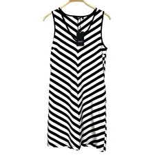 Peach KAMEO DRESS sz MEDIUM Sleeveless Black / White Stripe Pockets Slimming NEW
