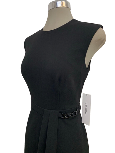 Calvin Klein Elegant Chain Embellished Women's Black Crepe Sheath Dress size 8 - Picture 4 of 11