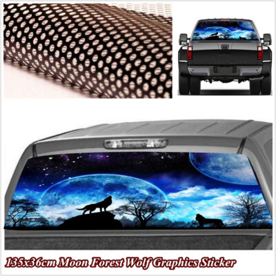 SUV Pickup Rear Window Double Moon Forest Wolf Perforated Window Graphic Sticker