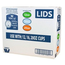 WinCup White Foam Cup Plastic Lids 12-20oz, 1000ct. 