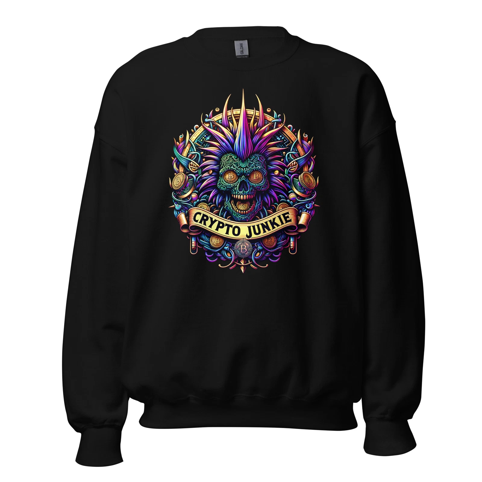 Bitcoin Punk Rock Skull Crypto Digital Asset Sweatshirt Long Sleeve Pullover