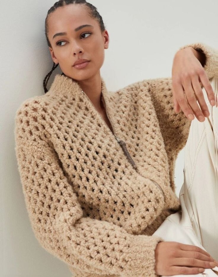 Brunello Cucinelli Women Cardigan Jacket Net Knit with Monili size