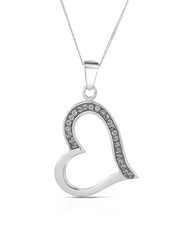 Stylish Heart Necklace W/Genuine Austrian Crystal in 925 Sterling silver 18in