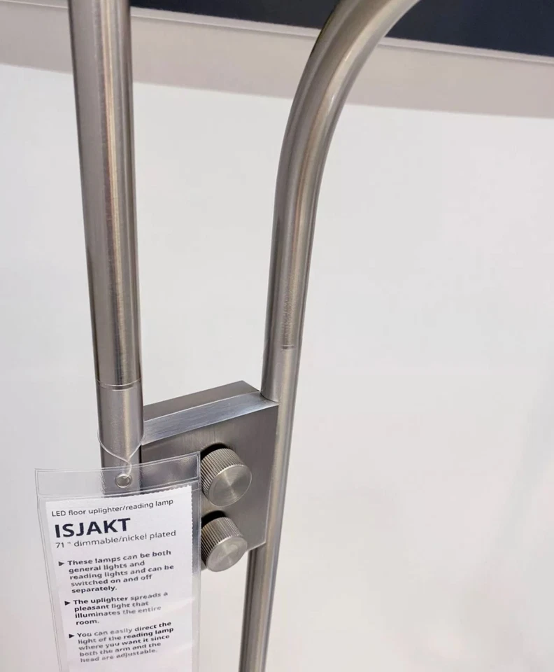 Ikea ISJAKT LED Iluminador de Piso/Lámpara de Lectura, Regulable/Niquelado 71" - NUEVO Foto 3 de 4