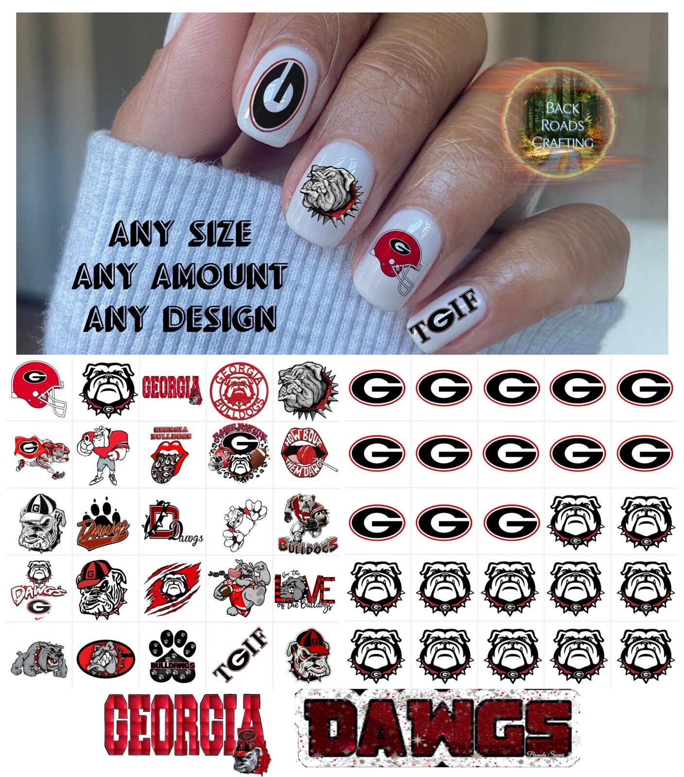 Georgia Bulldogs Waterslide Nail Decals Set Of 50 Instructions & Bonus