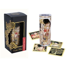 Whiskey Shot Glasses Set - 2 oz Shot Glass and 4 Mini Coaster, The Kiss, G.Klimt