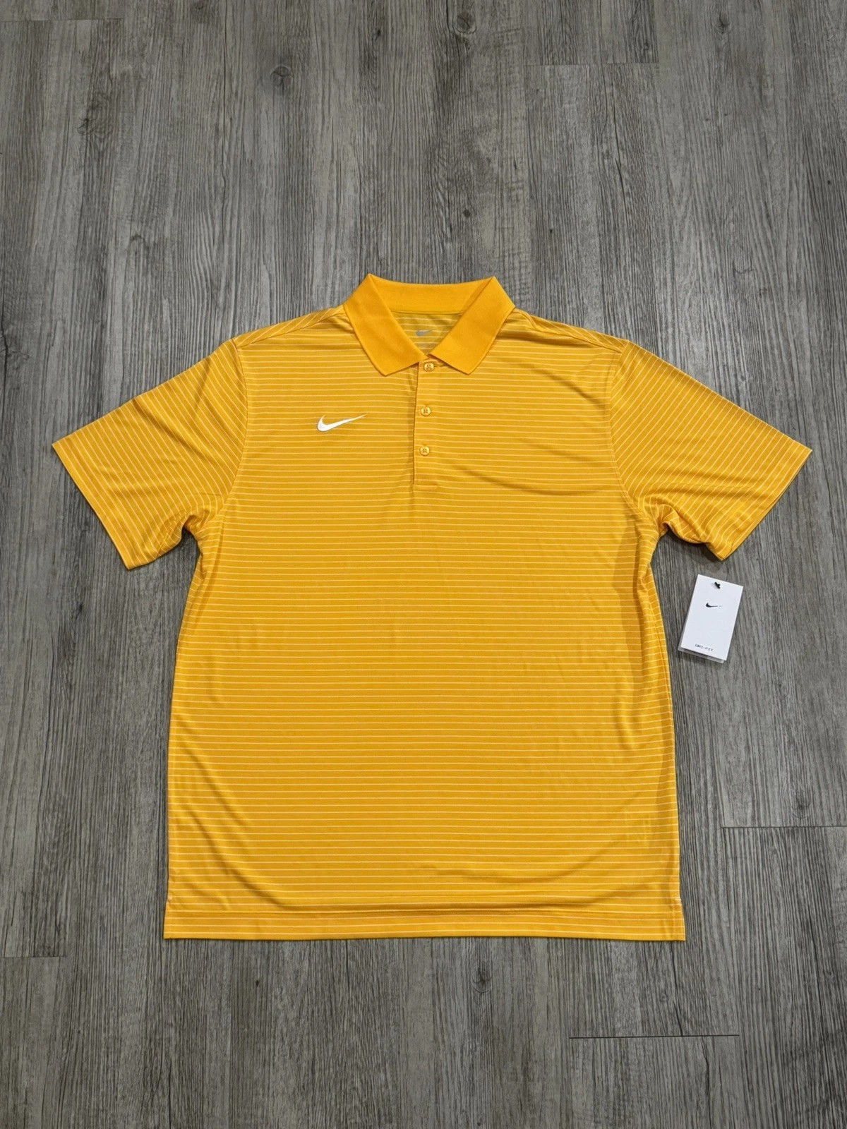 NIKE DRI FIT STADIUM STRIPE POLO SHIRT GOLD SIZE LARGE NEW WITH TAGS
