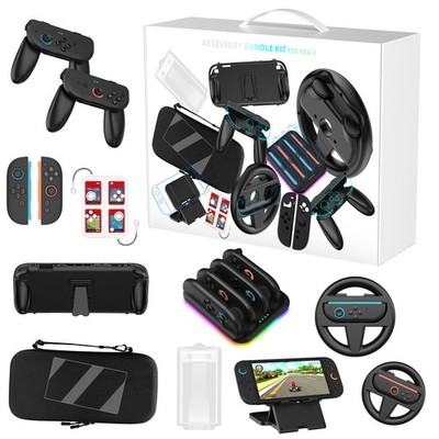 For Nintendo Switch 2 Steering Wheel+Grip+Charging Base + Bag+Stand 15 in 1 Kits