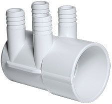 Vierfach Verteiler 1 x 2 Zoll auf 4 x 3/4 Zoll Whirlpool PVC Fitting Verbinder