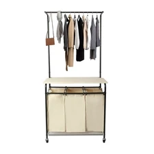 tonchean Laundry Hamper, 3 Section with Ironing Board, Removable Hanging Bar ...