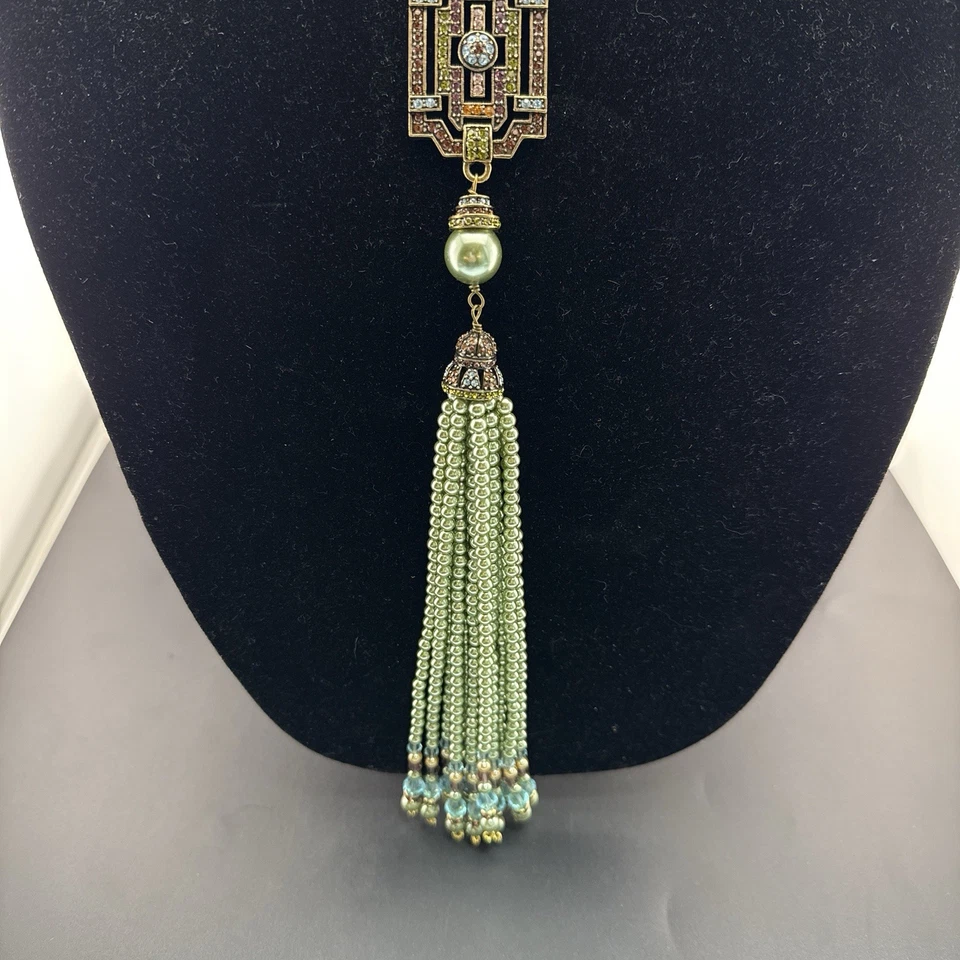 Collar Heidi Daus Doble Colgante Deco Borla Y Verde Perla Pasarela Declaración Foto 4 de 4