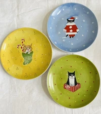 VTG Boston Warehouse Trading Corp Anne Made Plates Christmas Cats Catcore Sassy
