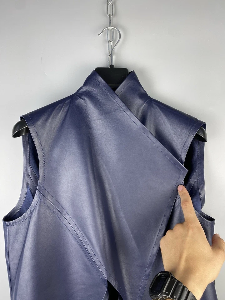BNWT Escada Luxury Soft Lamb Leather Blue Sleeveless Vest Gilet Size M - Image 4 of 4