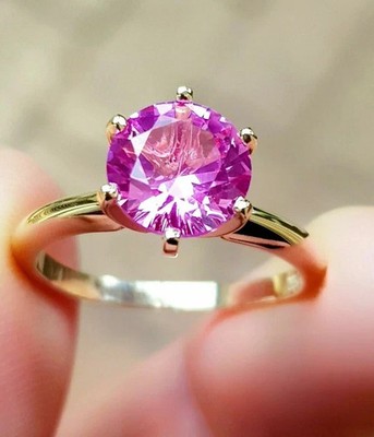 2CT Round Cut Lab Created Pink Sapphire Engagement Ring 14K Yellow Gold Plated