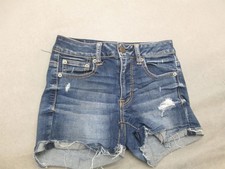 American Eagle Size 0 Womens Blue Cotton Blend Washed Cut Off Denim Shorts 598