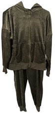 Velour Hoodie  Jogger Tracksuit Set Green By Felina Size M 8-10 NWT