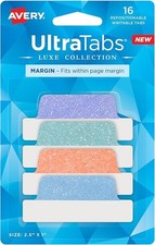 Avery Margin Ultra Tabs 2.5"x1"Pastel Sparkle Shimmer 16 Repositionable Page tab