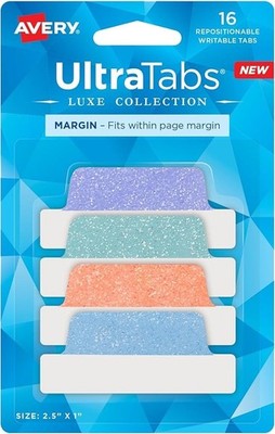 Avery Margin Ultra Tabs 2.5''x1''Pastel Sparkle Shimmer 16 Repositionable Page tab