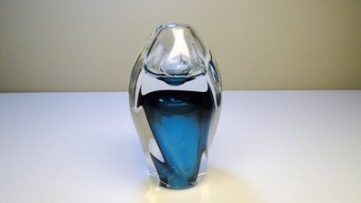 Hand Blown Glass Vase SkLO Pacific Life Art Heavy Made In Czech Republic