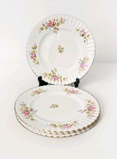 4 Teller Royal Albert Moss Rose Porzellan Rosenmotiv Wei&szlig; ca. 20,5 cm England