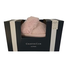 Charter Club Pink Quilted Faux Fur Trim Slippers Womens Size Large 9-10 New
