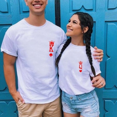 King and Queen Couple T-shirt, K and Q Card Matching Couple Sweatshirt T-shirt