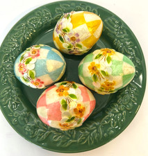 MacKenzie-Childs Pastel Floral Capiz Eggs Set of 4 - New - 3 Inches Long