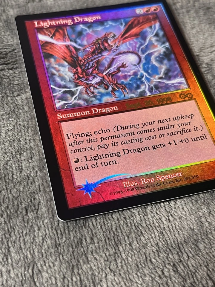 Lightning Dragon Urza’s Saga 1st FOIL Pre-Release Promo Magic MTG NEAR MINT / NM - Image 2 of 4