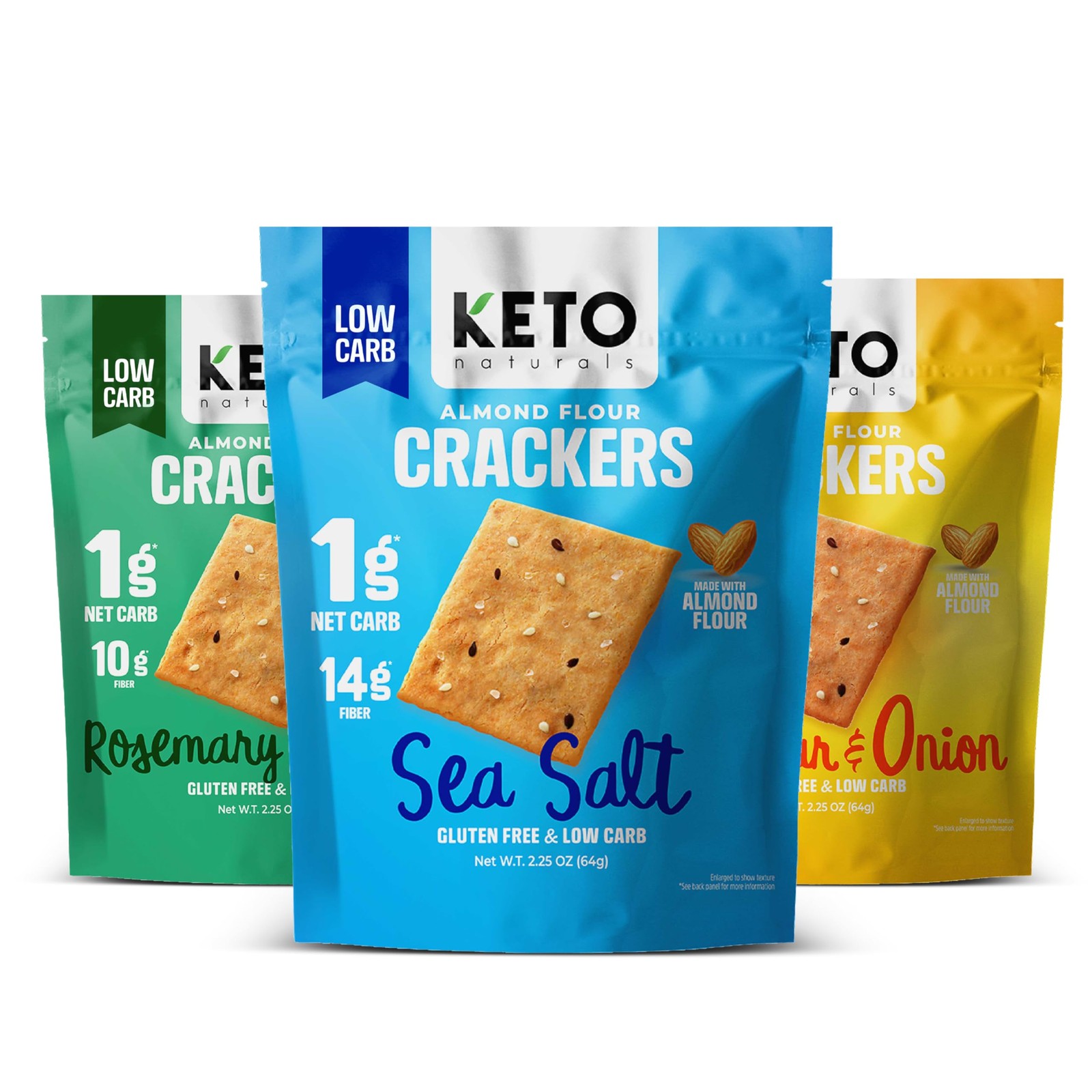 Keto Crackers (Sea Salt, Rosemary & Garlic, Cheddar & Onion) Variety pack, lo...