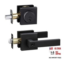 Front Door Lock Set Exterior Door Lock Set,Door Handle with 1 Pack Matte Black