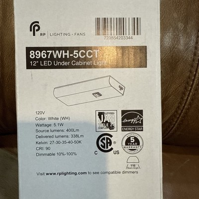 RP LIGHTING + FANS 8967WH-5CCT 12in LED Under Cabinet Light 120V 5.1w Dimmable