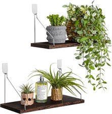 Floating Wall Shelves, Rustic Wood Wall Mounted Shelf Set of 2 No Drill