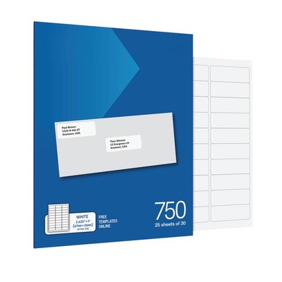 Printable Labels For Inkjet, 750 Blank, 1X2.625 Inch, White