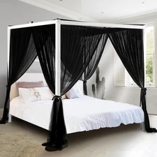 Black Canopy Bed Curtains, 4 Corner Post Bed Canopy for Girls & Adults, Top L...