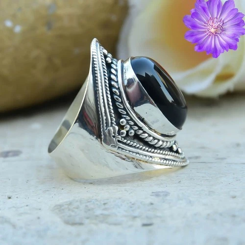 Natural Black Onyx Gemstone Handmade 925 Sterling Silver Jewelry Ring All Size image 5