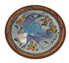 VINTAGE DANISH HAND PAINTED BIRD AND FLORAL ORNATE PLATE DISH SIGNED M.R.