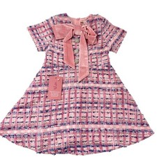 Ivy City Co Mini Eloise Dress Pink Blue Tweed Velvet Bow Rhinestone Kids 2T NWT