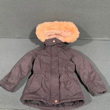 Copper Key Girls Dark Gray Winter Parka Jacket Pink Faux Fur Trim Hood Size 2/3