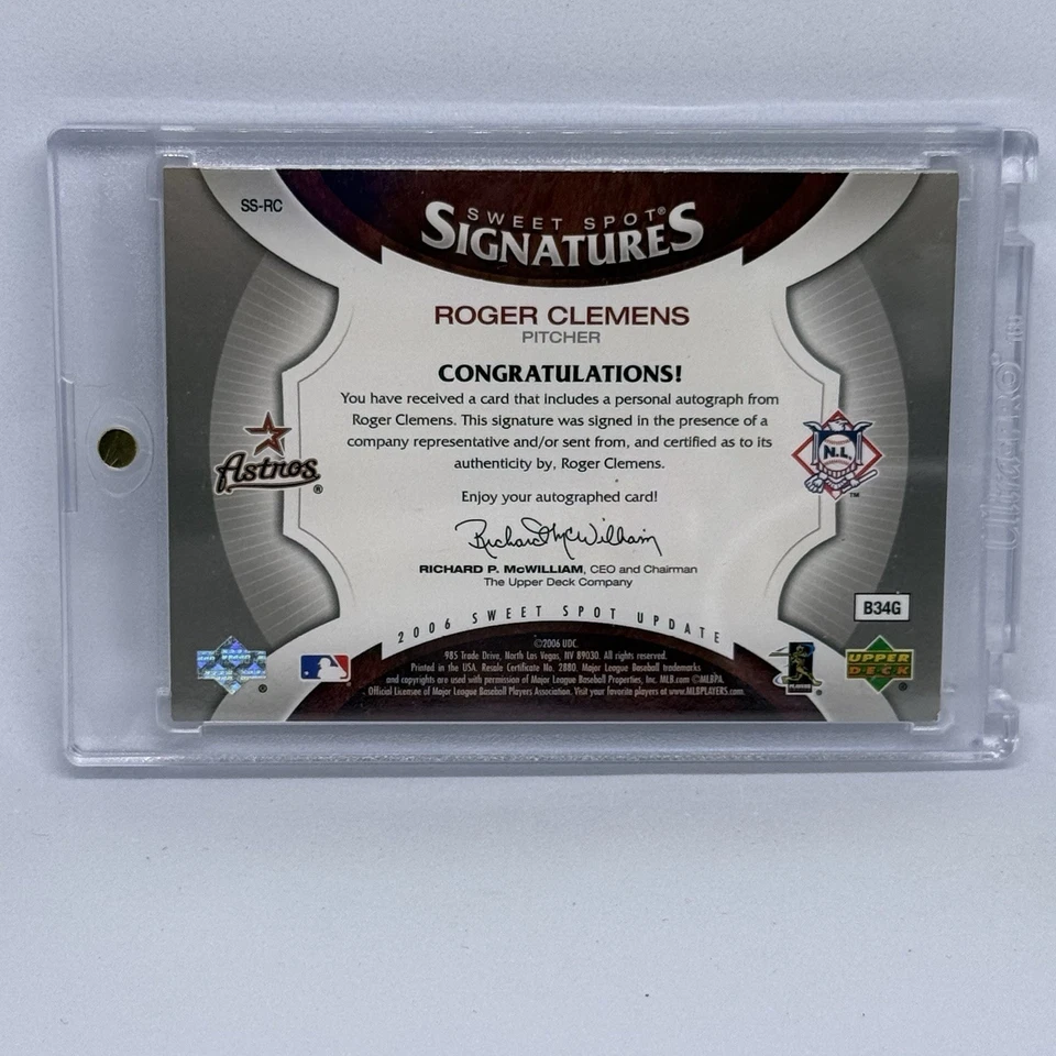 Upper Deck Sweet Spot Blue Ink Signatures 2006/30 Roger Clemens automático (MEM) Foto 3 de 3