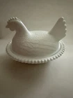 Vintage Milk Glass  Hen On Nest 7” Base Chicken Candy Dish Unmarked