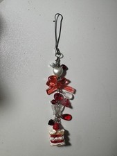 HANDMADE - Red And White Beaded Phone Charm silver 