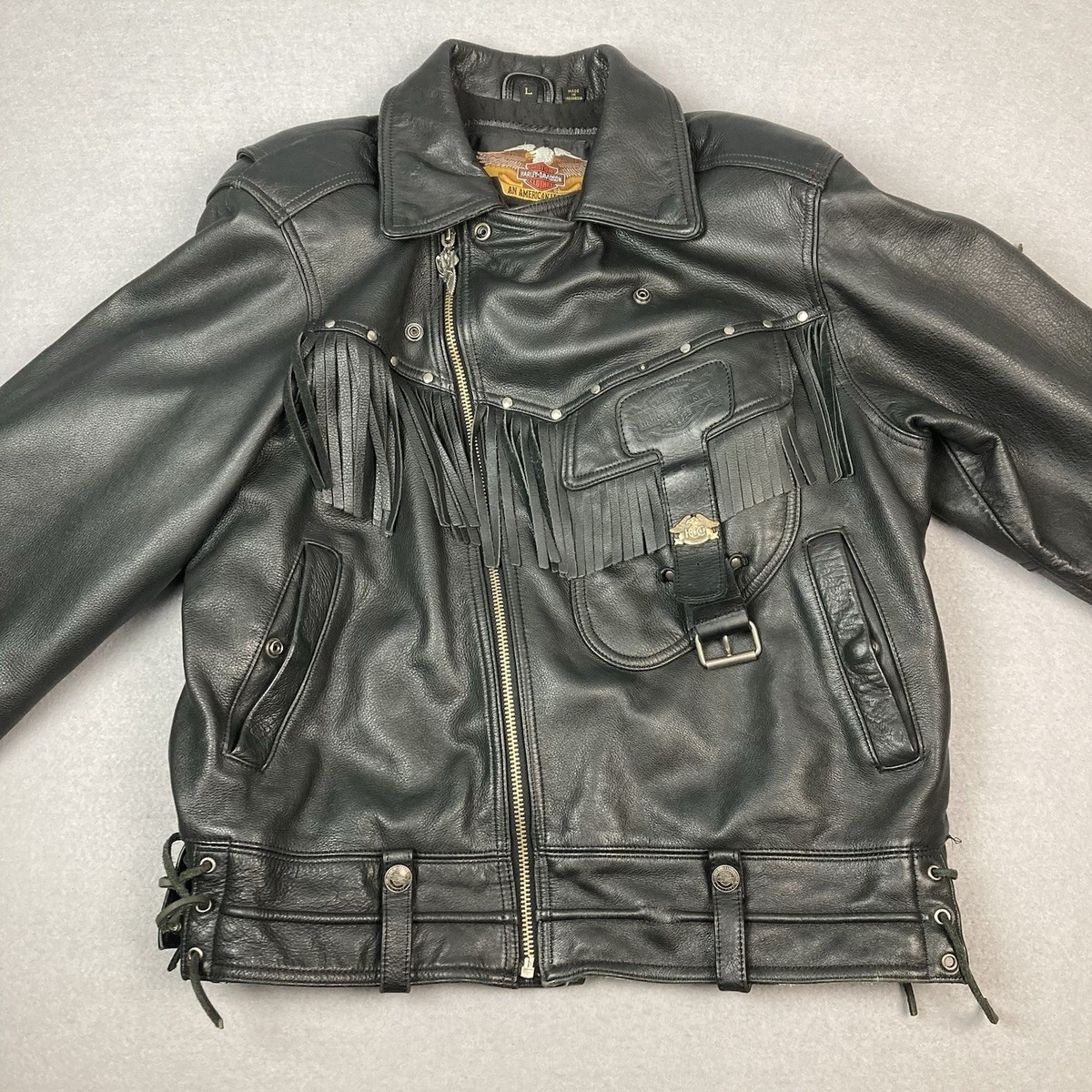 m*1様 CALEE HARLEY BORDER L/S CS 25AW Harley Davidson Border Hawk Jacket Sz L Men Black Frills Fringe