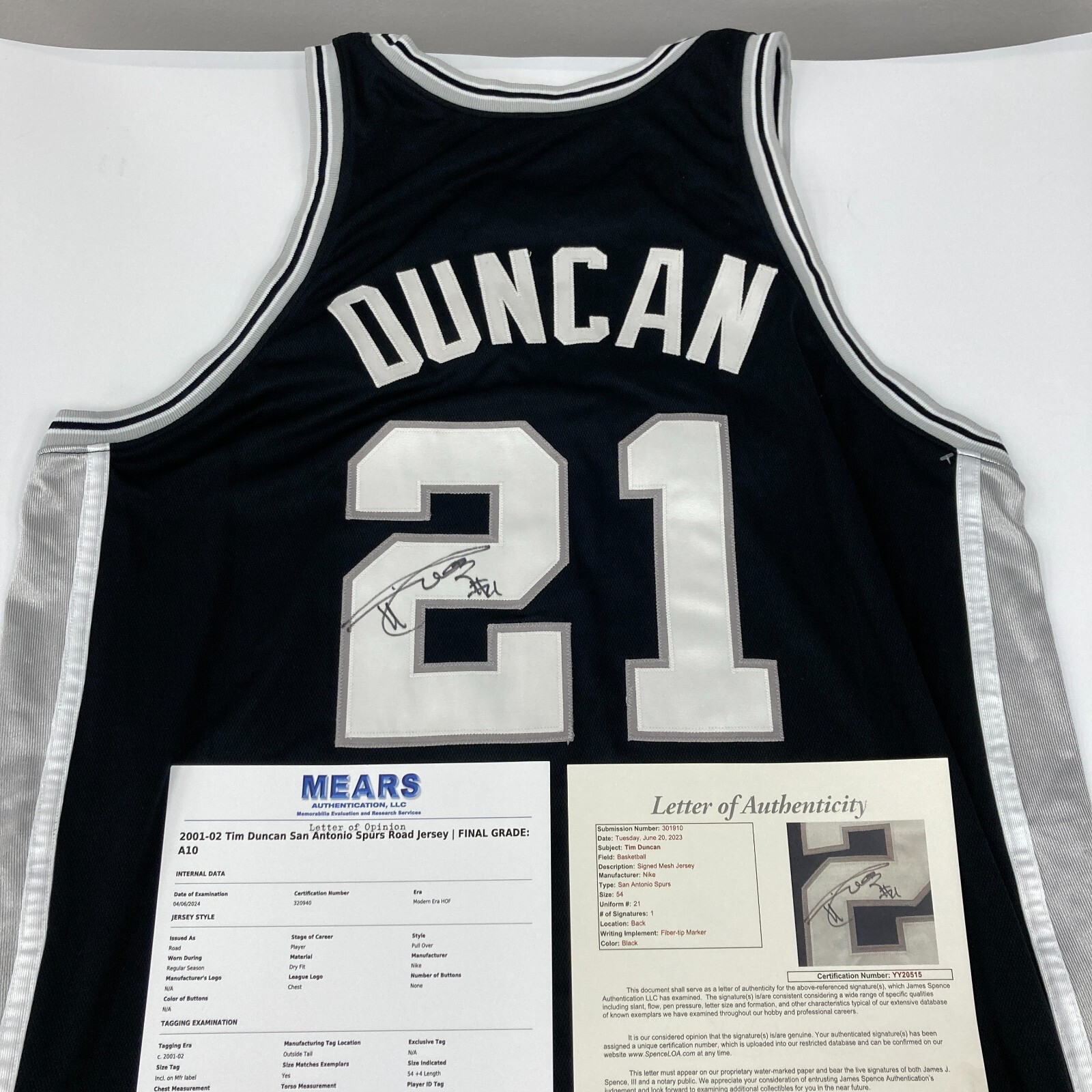 Tim Duncan Autographed Signed Game Used 2001-02 San Antonio Spurs Jersey Mears A10 JSA COA 